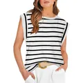 Camiseta informal de rayas sin mangas con mangas de casquillo en blanco y negro - Rayas / S / Tops / Rayado Blanco