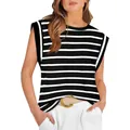 Camiseta de rayas sin mangas para mujer con mangas de casquillo y diseño de corte holgado - Rayas / S / Tops / Rayas Negras