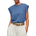 Camiseta azul sin mangas con hombreras para un estilo veraniego relajado y elegante - Color sólido / S / Tops / Azul real