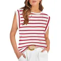 Casual women's loose sleeveless cap sleeve T-shirt with classic red and white stripes - Red Stripe