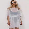 Elegante weiße transparente Strandtunika für Damen als Sommer-Badebekleidung-Cover-up - Klein (40-46) / Oberteile / Weiß
