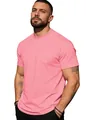 Λεπτομερής άποψη ροζ ανδρικού βαμβακερού T-shirt με στρογγυλή λαιμόκοψη - S / Tops / Ροζ