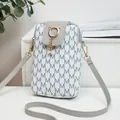 Stylish grey small crossbody phone bag featuring M-letter print and cat ring pearl charm - Gray