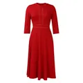 Elegante vestido midi rojo de talla grande con mangas tres cuartos y costuras. - S / Rojo