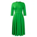 Vista detallada de un vestido acampanado verde brillante de talla grande con manga 3/4 - S / Verde