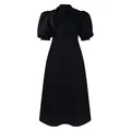 Robe mi-longue évasée noire élégante avec manches bouffantes et nœud papillon au col chic - Noir