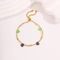 Bracelet ajustable en acier titane doré avec perles en pierre de cœur vert et violet - Bracelet en Pierre Naturelle Cœur