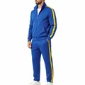 Men's blue sports tracksuit with yellow side stripes and stand collar design - S / Top And Bottom / Sapphire Blue