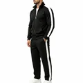 Classic men's black two-piece sports tracksuit featuring bold white side stripes and stand collar - S / Top And Bottom / Black