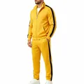 Yellow men's two-piece tracksuit with black side stripes and stand-up collar - Yellow