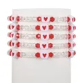 Set bohémien di cinque braccialetti di perline rosse a cuore con cristalli e perle - Rosso Cuore Cristallo (ZXS0253-1)