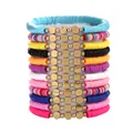Colorful stackable polymer clay heishi bead bracelets with gold metallic accents - Multicolor Bohemian Style (SY0272-1)