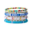 Bohemian 7-piece colorful heishi clay bead and evil eye bracelet set for women. - Blue White Evil Eye Style (SY0479-1)