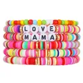 Colorful bohemian clay bead bracelet set featuring 'LOVE' and 'MAMA' letter beads - Rainbow MAMA Heart Style (SY0814-1)