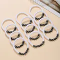 Set of 12 white clay bead bracelets featuring black FAITH letter beads and cross symbols. - White FAITH Cross Style (SY0830-1)
