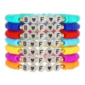 Set of 7 colorful polymer clay heishi bead BFF bracelets with heart and letter charms - Rainbow BFF Heart Style (SY0946-1)