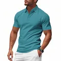 Detail view of a men's teal quick-dry business polo shirt for golf or casual wear - Teal