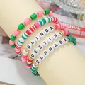Colorful polymer clay beaded bracelet set with letters GLINDA, DESTINY, and ELPHABA - ELPHABA Character Style (SY1075-1)