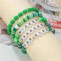 Green polymer clay letter bead bracelet set with Wicked Changed For Good phrases - Green CHANGED Style (SY1076-1)