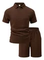 Ensemble deux pièces polo et short marron pour homme avec motif tricoté en losange - Café