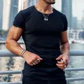 Men's slim fit black ribbed short sleeve crew neck casual outdoor fashion t-shirt - S / Tops / Black