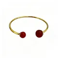Elegant 18K gold-plated stainless steel cuff bracelet featuring round red gemstones - Red Agate Style / Gold