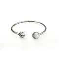 Minimalist silver stainless steel open cuff bracelet with white marble beads decoration - White Howlite / Steel