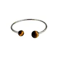 Stainless steel cuff bracelet with brown tiger eye gemstone spheres. - Tiger Eye Style / Steel