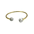 Elegant gold plated stainless steel cuff bracelet with two white marble stone spheres - White Howlite / Gold