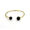 Elegant 18K gold plated stainless steel open cuff bangle featuring two polished black beads - Black Agate Style / Gold