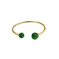 Elegant 18K gold-plated stainless steel open cuff bracelet with green gemstones accents - Green Agate Style / Gold