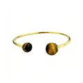 Golden stainless steel open cuff bracelet with tiger eye gemstone beads variant view - Tiger Eye Style / Gold