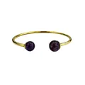 Elegant 18K gold plated stainless steel open bangle featuring purple gemstone spherical beads - Amethyst Style / Gold
