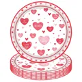Detailed view of pink heart Valentine's Day themed disposable paper plates set - 7-Inch Plate (16-Pack) / Pink Heart