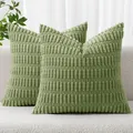 Macro view of green corduroy striped pillow covers with soft wheat-ear textured fabric - 18x18 Inch / Green