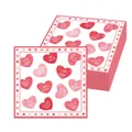 Close-up detail of pink heart-patterned Valentine's napkins with romantic phrases - Paper Napkins (20 Pack) / Pink Heart