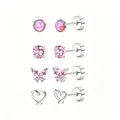 Detailweergave van set van 4 paar roze vlinder hart roestvrijstalen helix oorbellen - Set van 4 Paren / Roestvrij Staal Zilverkleur Roze Zirkonia