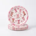 Detail van roze kartonnen bordjes in cowgirl-thema met laarzen en strikjespatroon - 7-inch borden / 10 Stuks Verpakking