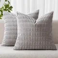 Close-up of gray corduroy pillow covers with a textured wheat ear ribbed pattern - 18x18 Inch / Gray