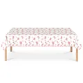 Detailed view of the pink cowboy theme party tablecloth with boots and hats pattern. - Pink Cowgirl Theme Tablecloth / 137x274cm