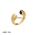 Detailed view of a gold-plated stainless steel geometric open ring with black square inlay - Ribbed Texture Style (Style 1) / Adjustable Size 8