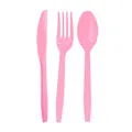 Pink disposable cutlery set including plastic knife, fork and spoon for party decor. - Pink Knife (16-Pack) / Pink
