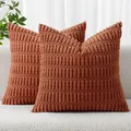 Detailed texture of terracotta corn kernel corduroy striped throw pillow covers set. - 18x18 Inch / Rust