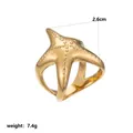 Detailed close-up view of a gold starfish ring showing 2.6cm size and 7.4g weight - Gold Starfish Style (Style 12)