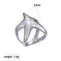 Macro view of silver stainless steel starfish ring with weight and size details - Silver Starfish Relief Style (Style 13)