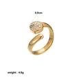 Detail view of gold geometric stainless steel ring with 0.9cm top and 4.8g weight - Disc Pave Rhinestone Style (Style 18)