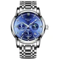 Orologio da uomo FEDYLON professionale con quadrante blu multifunzione e cinturino inox - Cinturino in Acciaio Argento / Quadrante Blu Sunray