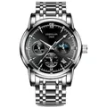 Orologio Fedylon classico da uomo con cinturino in acciaio inossidabile argento e quadrante nero - Cinturino in Acciaio Argento / Quadrante Nero
