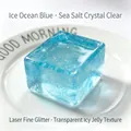 Translucent ice blue glitter jelly squishy cube toy for desktop stress relief and healing - Sky Blue