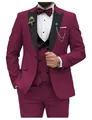 Detail of slim-fit burgundy three-piece suit with black peak lapels and bow tie - XXS / Top And Bottom / Three-Piece Set / Burgundy